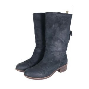 UGG Women's Cary US8,5 Black Nubuck Leather Back Lace Pull On Mid Calf Boots